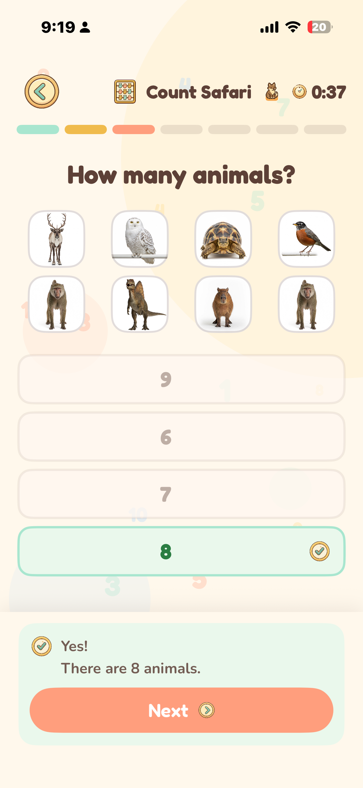 Count Safari correct answer feedback