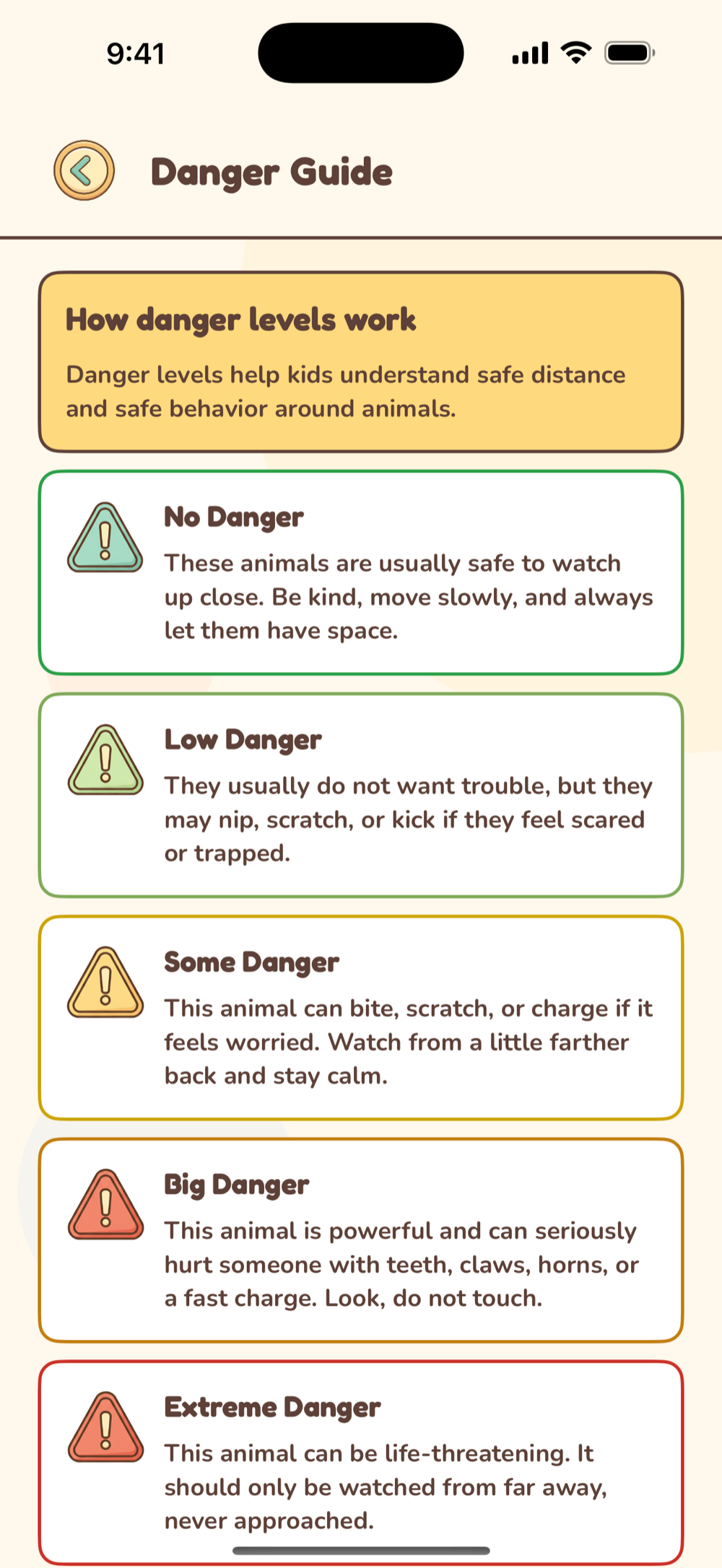 Wild Atlas Safety Guide screen for an animal, now narrated aloud