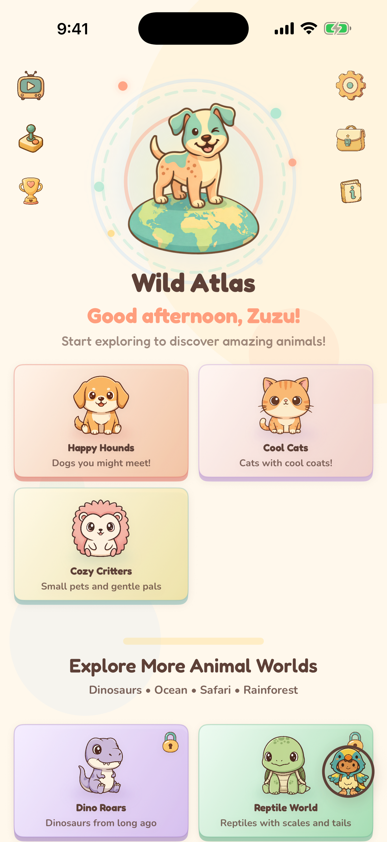 Wild Atlas home screen showing packs with newest animals at the top